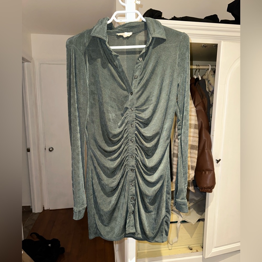 Long sleeve rushed dress